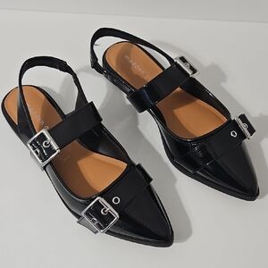 Madden Girl Black Flats with Silver Buckles